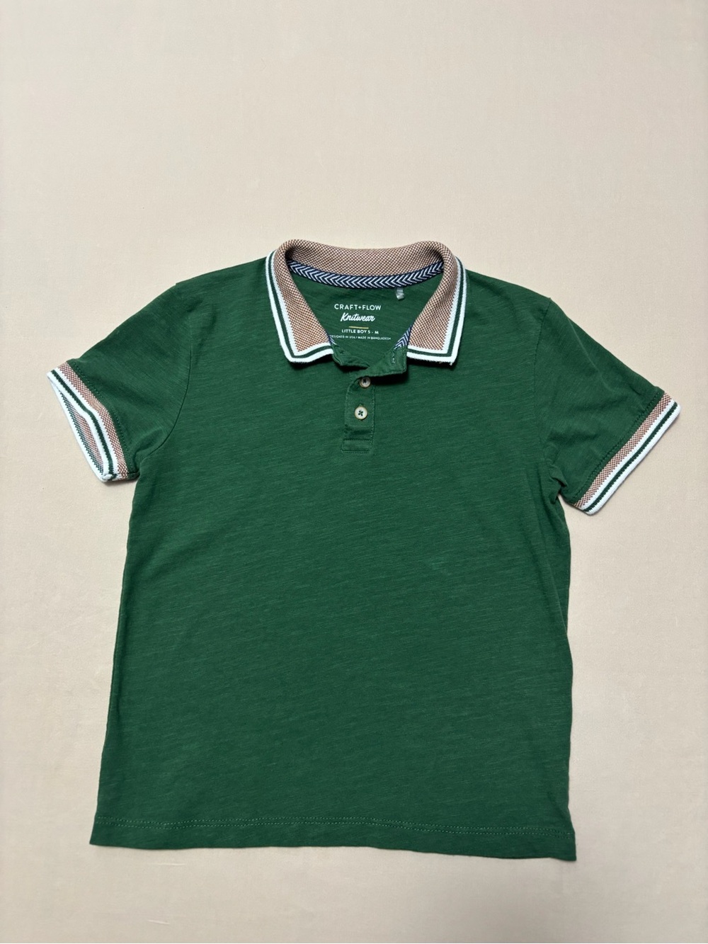 Craft + Flow Kids Green Polo with Contrast Trim Size Size 5